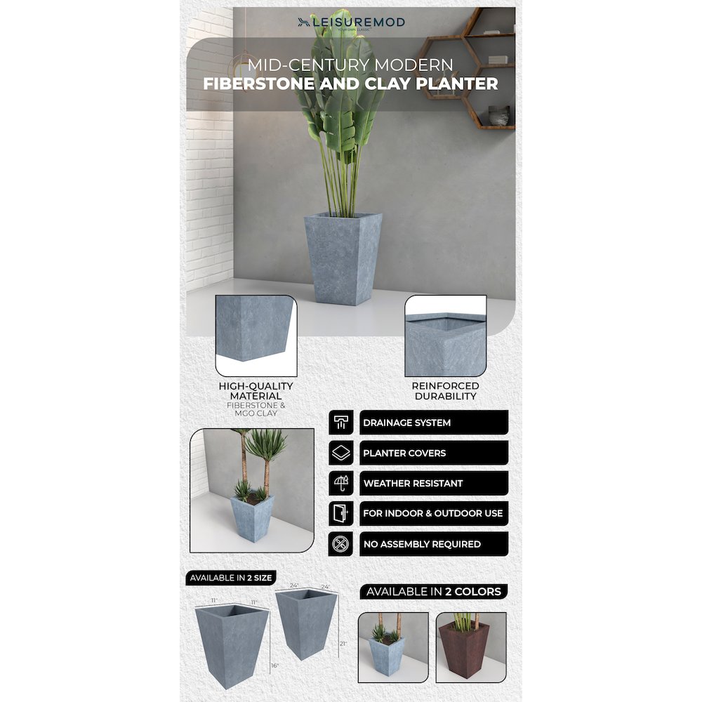 Serene Series Poly Stone Square Planter in Aged Concrete 14x14, 21 High. Picture 7