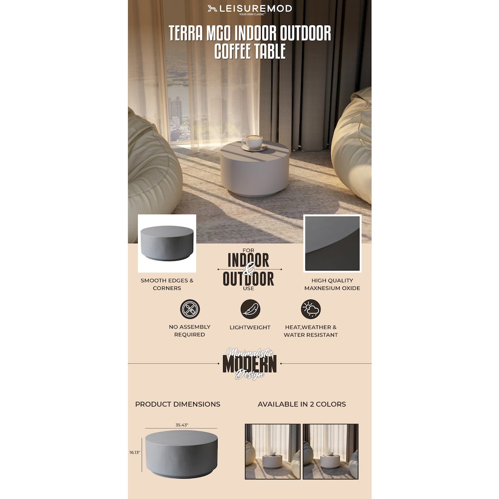 Terra Collection Fiberglass Outdoor Coffee Table In Grey. Picture 8
