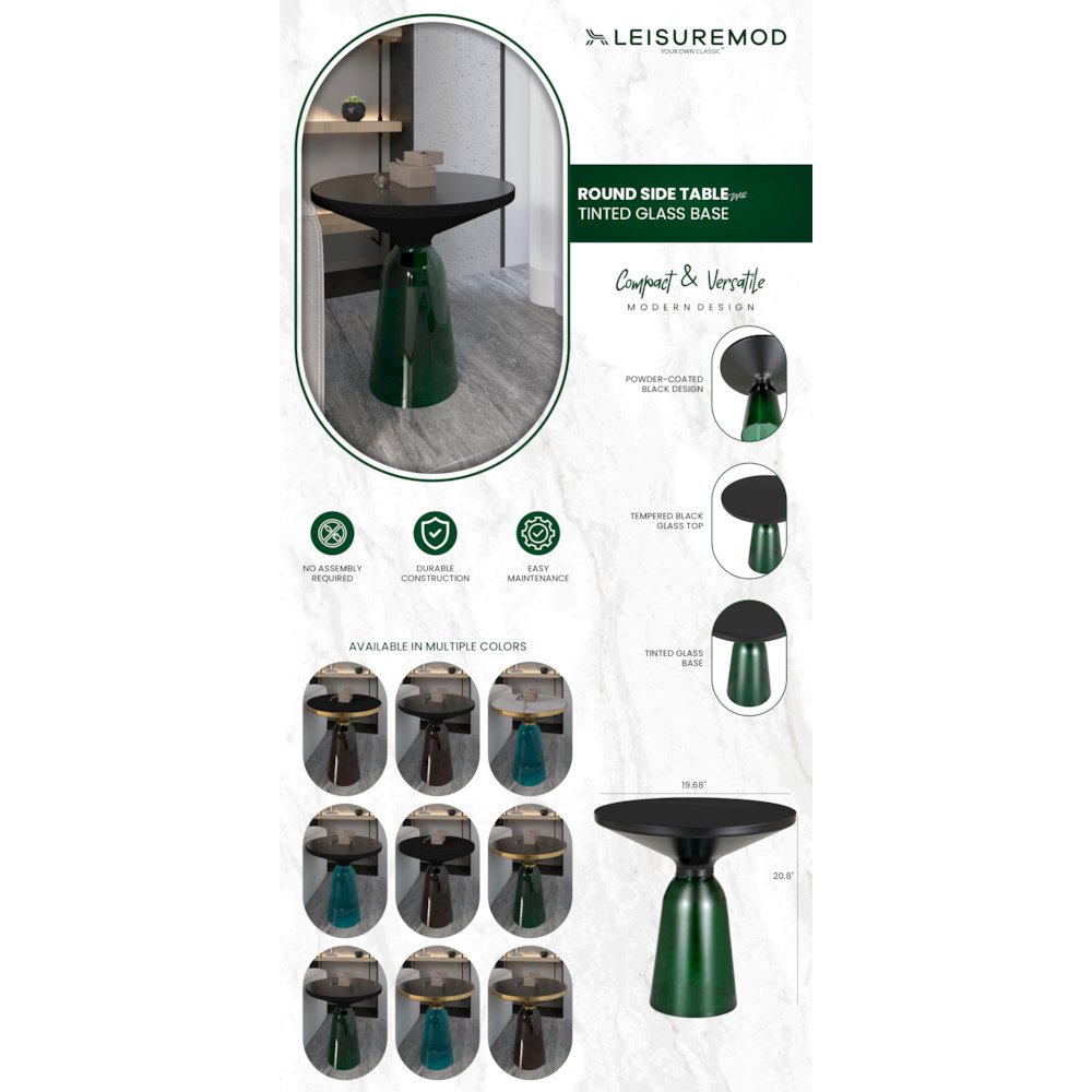 Tully Collection Glass side Table Green glass, Black Rim with Black Glass top. Picture 22