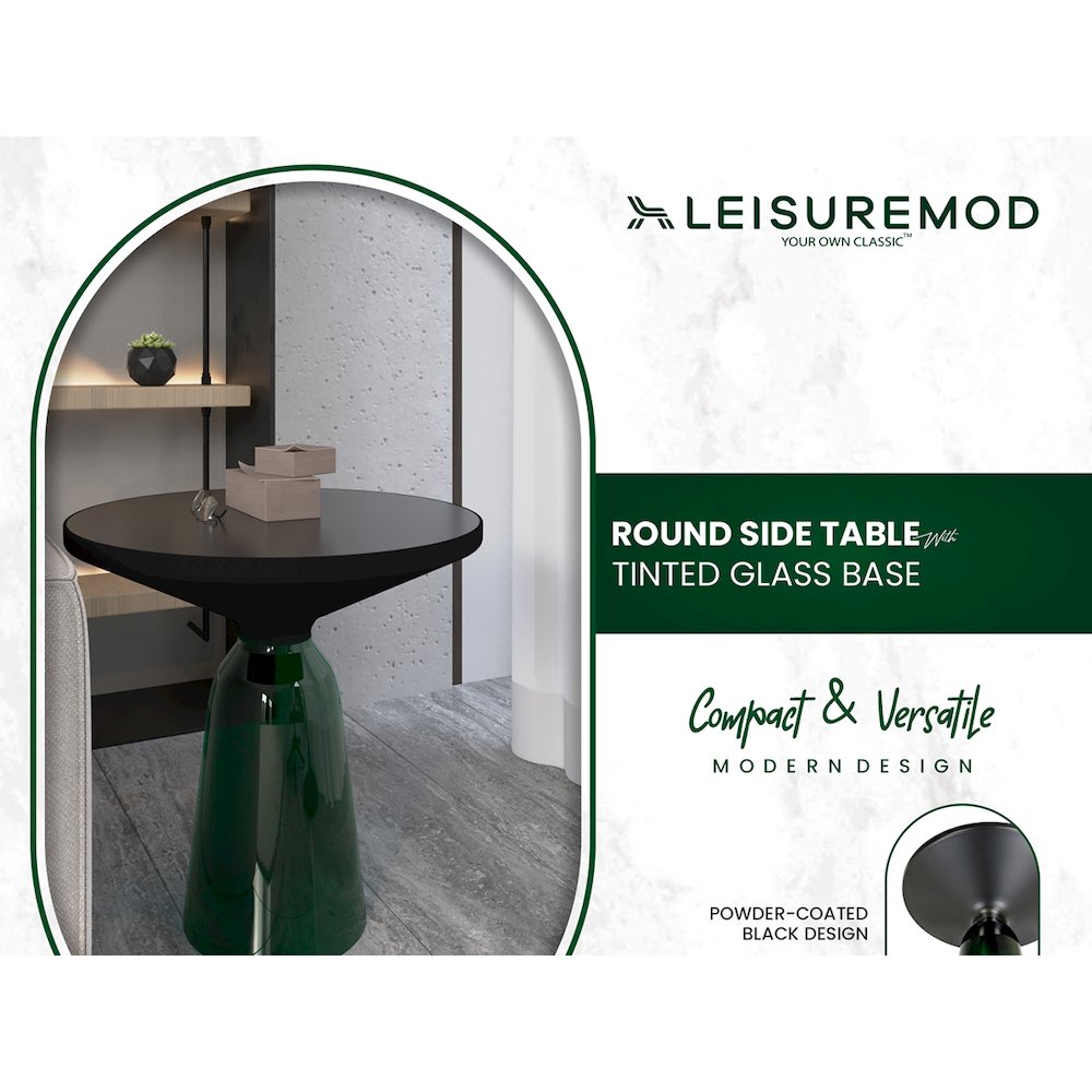 Tully Collection Glass side Table Green glass, Black Rim with Black Glass top. Picture 19