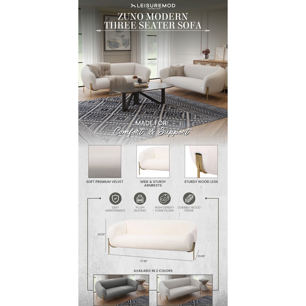 Zuno Three-Seater Sofa Upholstered in Velvet Wide Couch. Picture 20