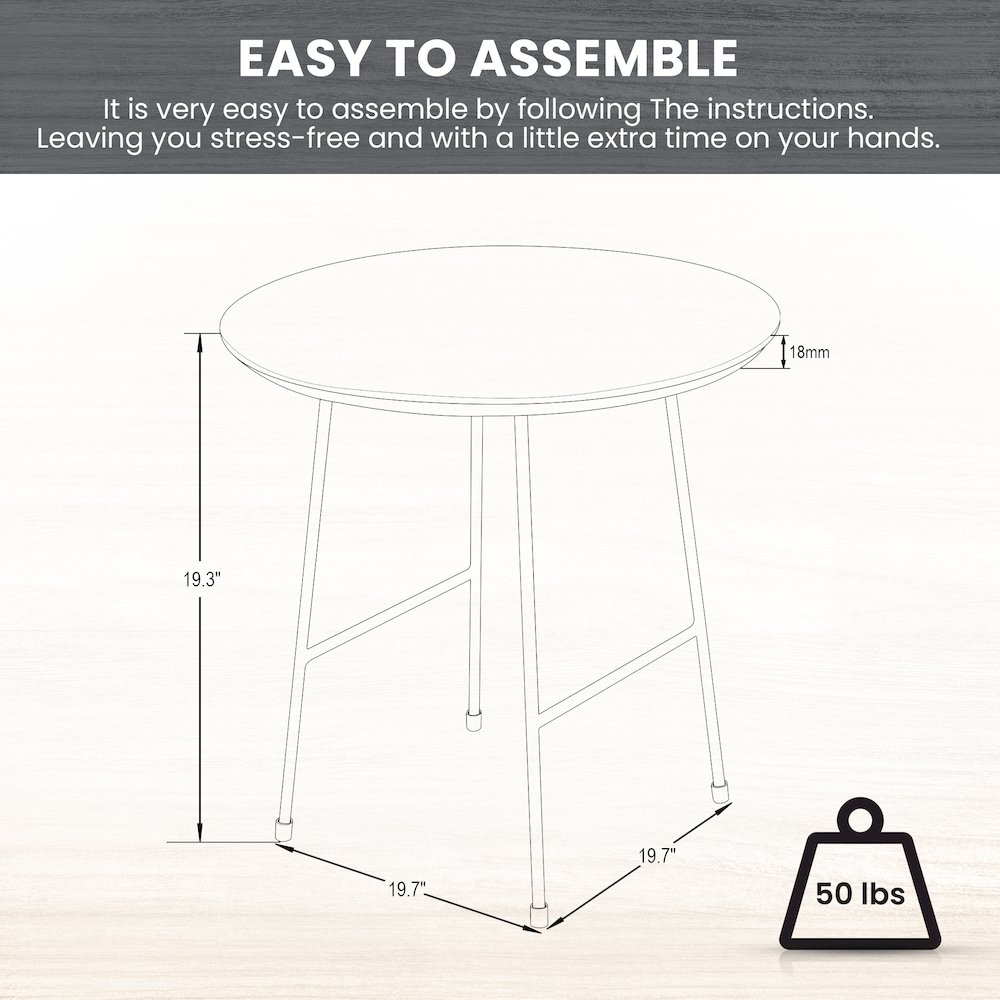 Rossmore Mid Century Modern Round Side Table With Black Steel Frame. Picture 33