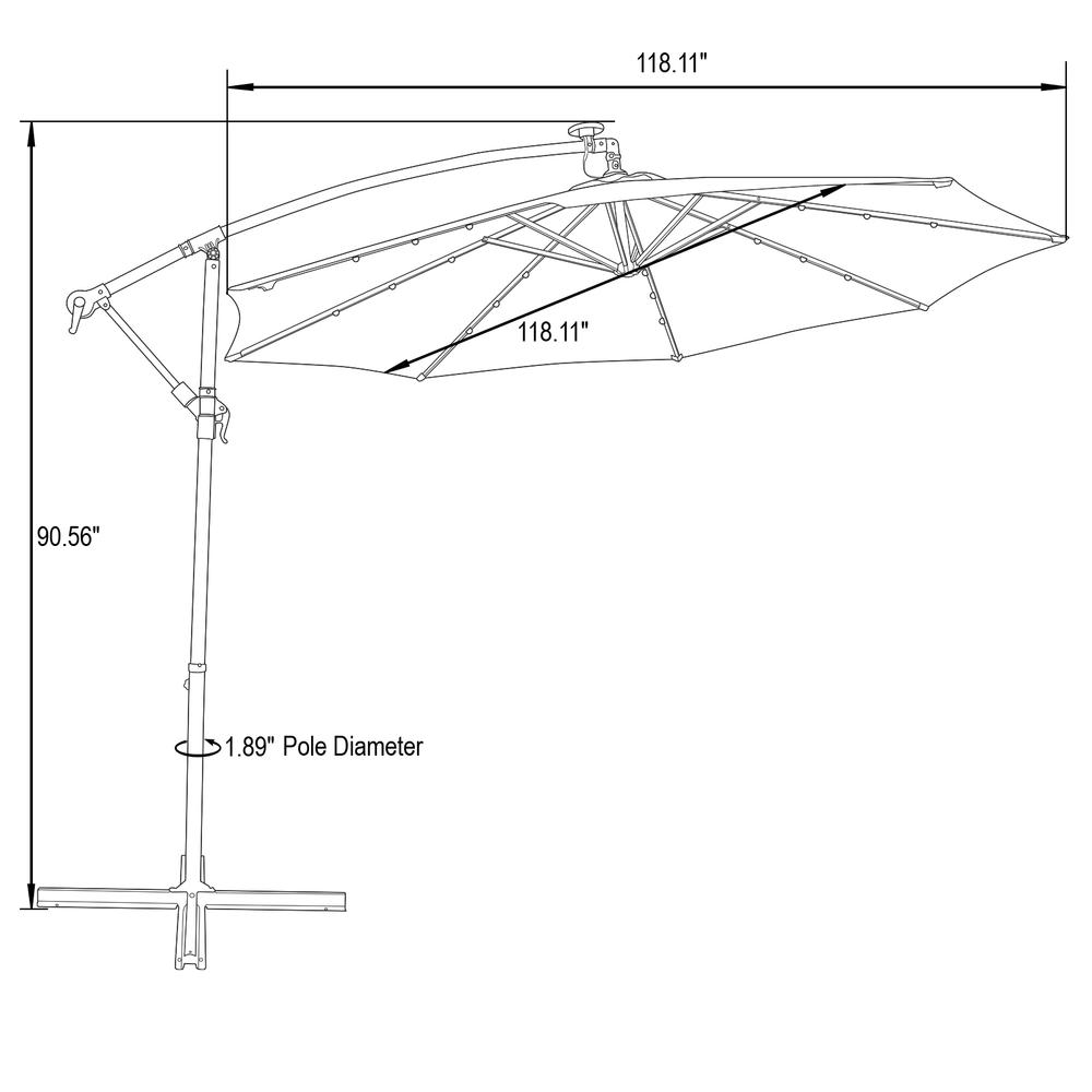 Outdoor 10 Ft Offset Cantilever Hanging Patio Umbrella With Solar Powered LED. Picture 17