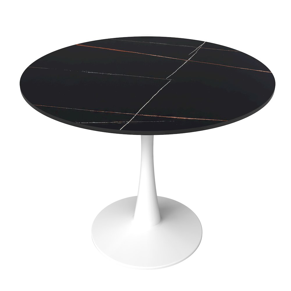 Bristol 35" round dining table White base with Black Sintered stone Top. Picture 1