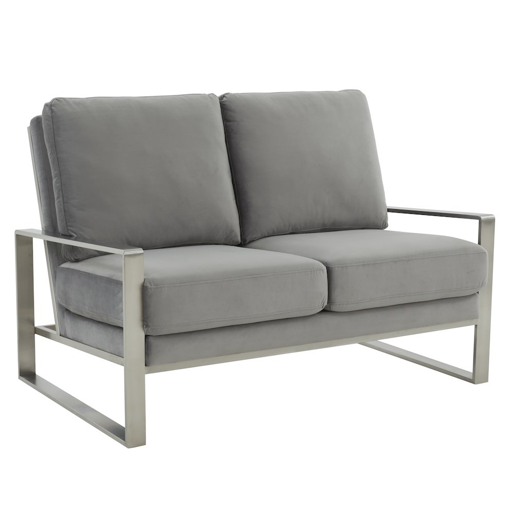 Jefferson Contemporary Modern Velvet Loveseat With Silver Frame. Picture 1