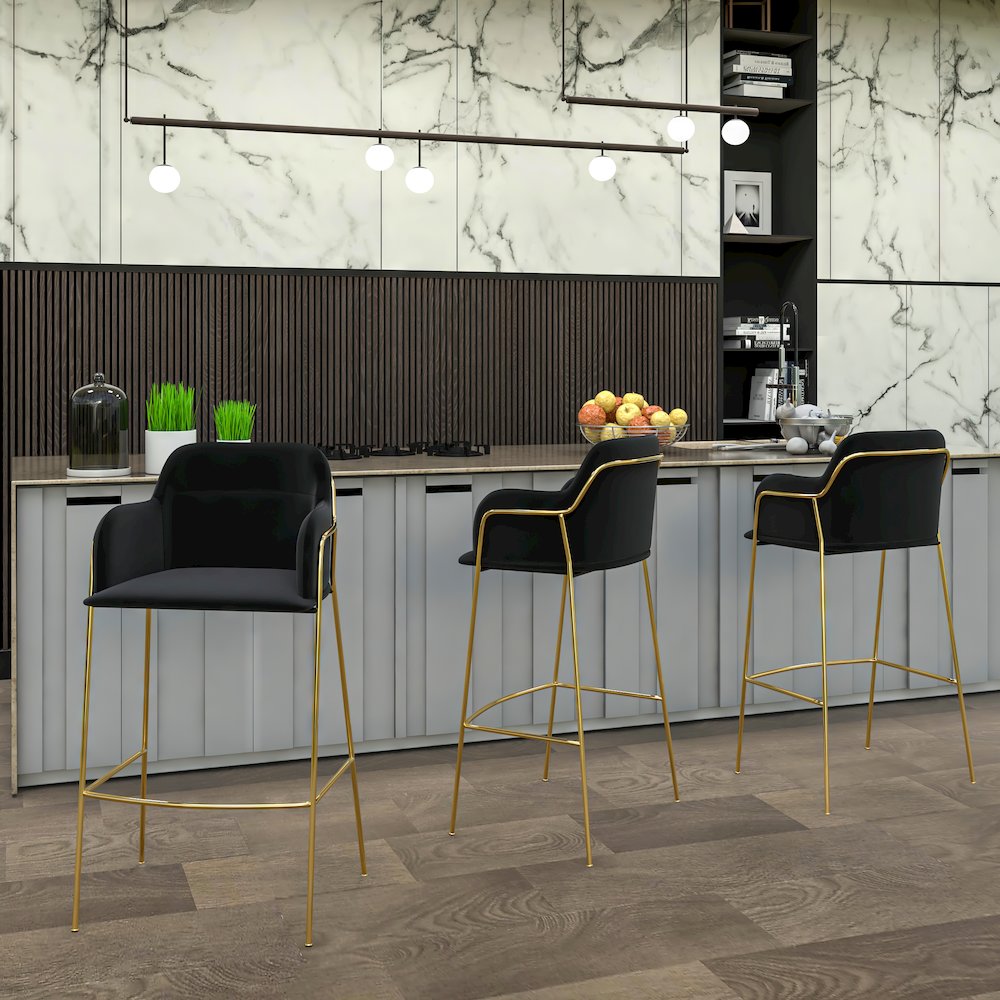 Axis Collection Modern Gold Bar height Chair in Black. Picture 6
