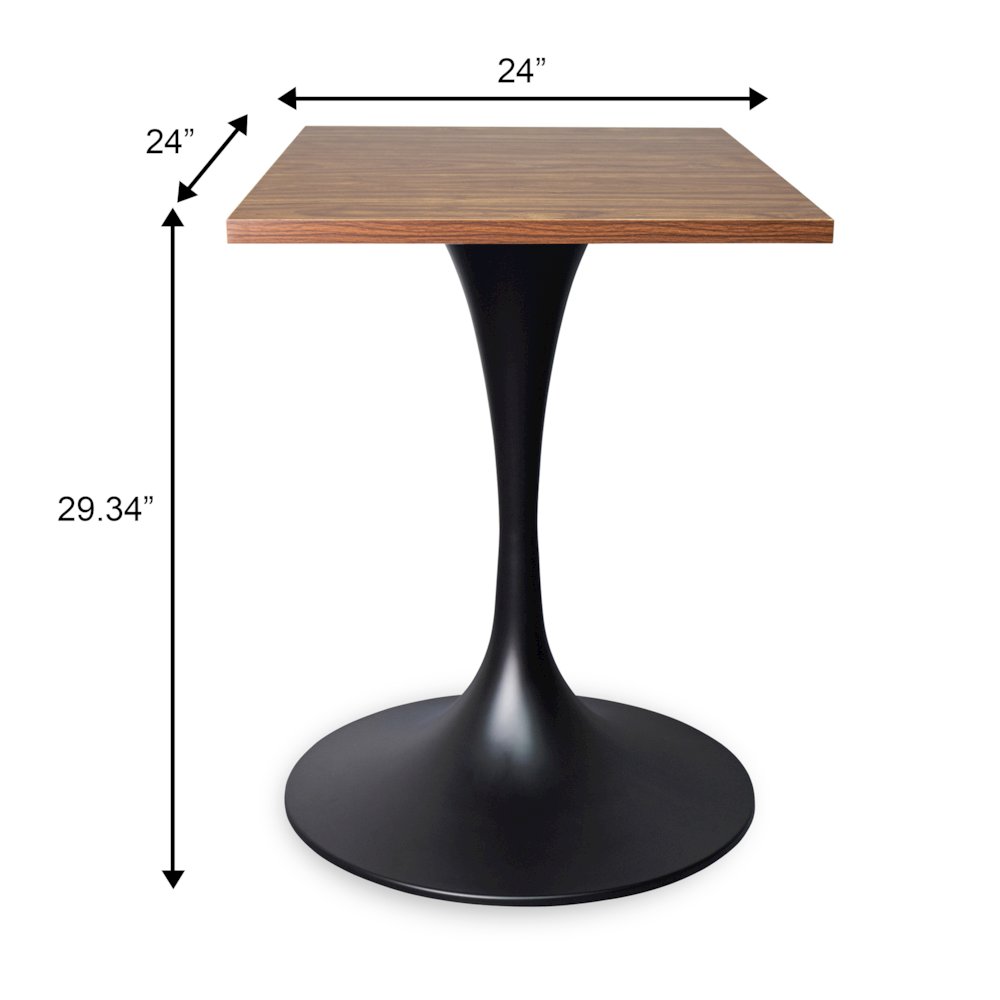 Verve Collection 24 Square Dining Table, Black Base with Cognac Brown MDF Top. Picture 10