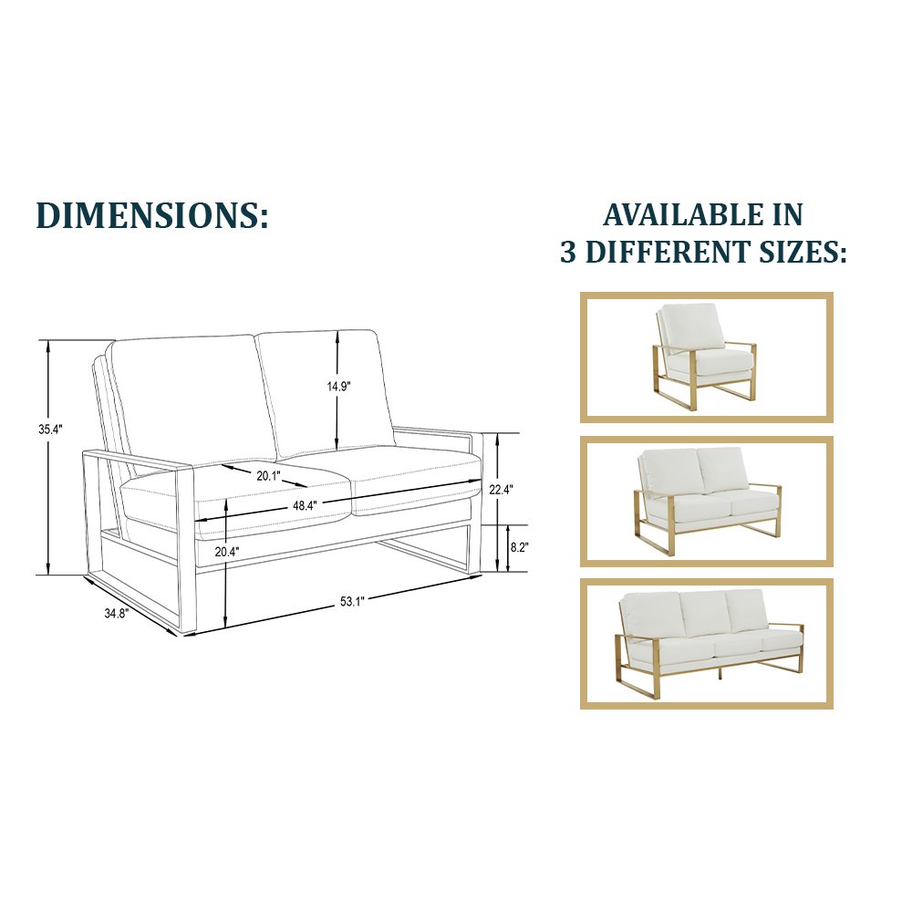 Jefferson - Leather Loveseat - Gold Frame - White. Picture 9