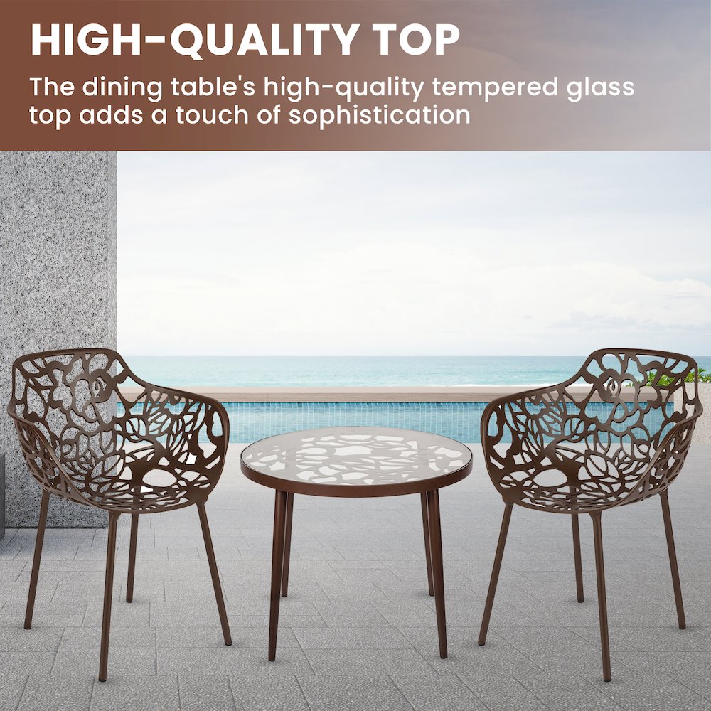 Devon Mid-Century Modern 3-Piece Aluminum Outdoor Patio Dining Set. Picture 6