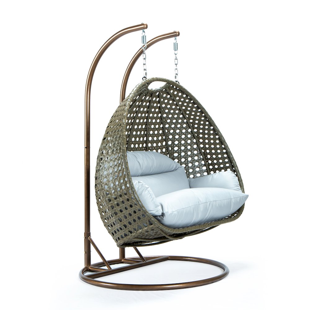 Beige Wicker Hanging 2 person Egg Swing Chair. Picture 6