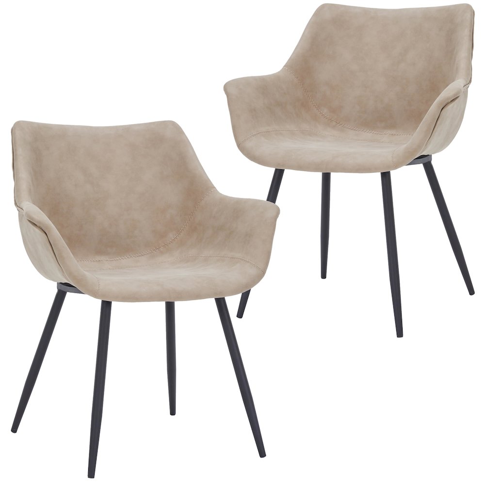 Markley Modern Leather Dining Arm Chair Set of 2 in Taupe. Picture 8