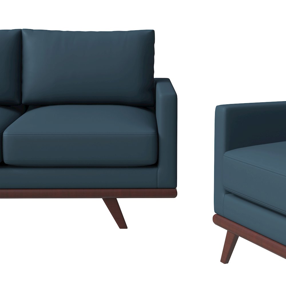 Chester 3-Piece Leather Living Room Sofa Set with Birch Wood Base Navy Blue. Picture 6