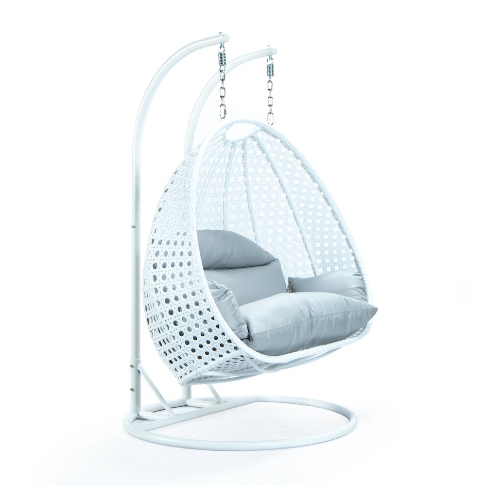 White Wicker Hanging 2 person Egg Swing Chair. Picture 3