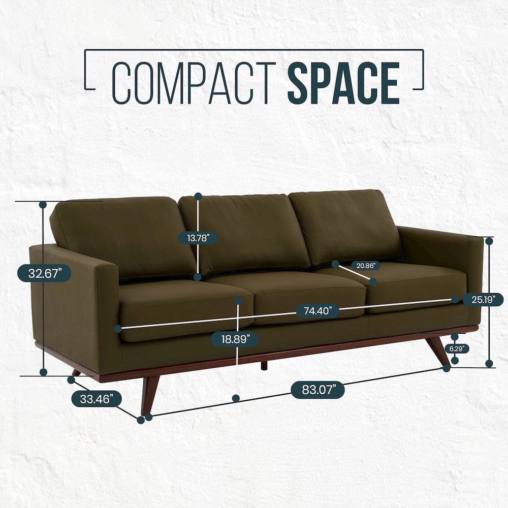 Chester Modern Faux Leather Sofa in Green Leather. Picture 6