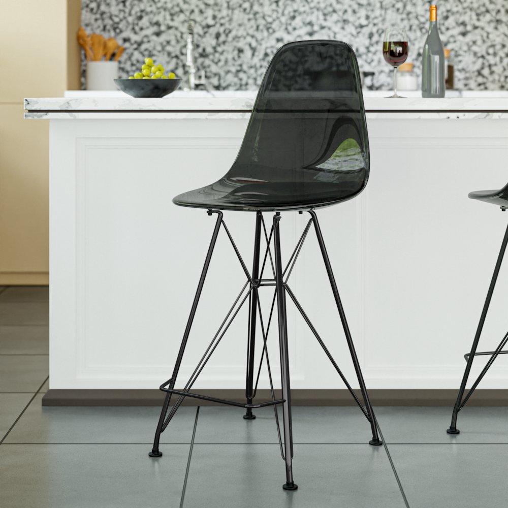Modern Acrylic Bar stool Cresco Collection Black Base with Trans Black seat. Picture 15