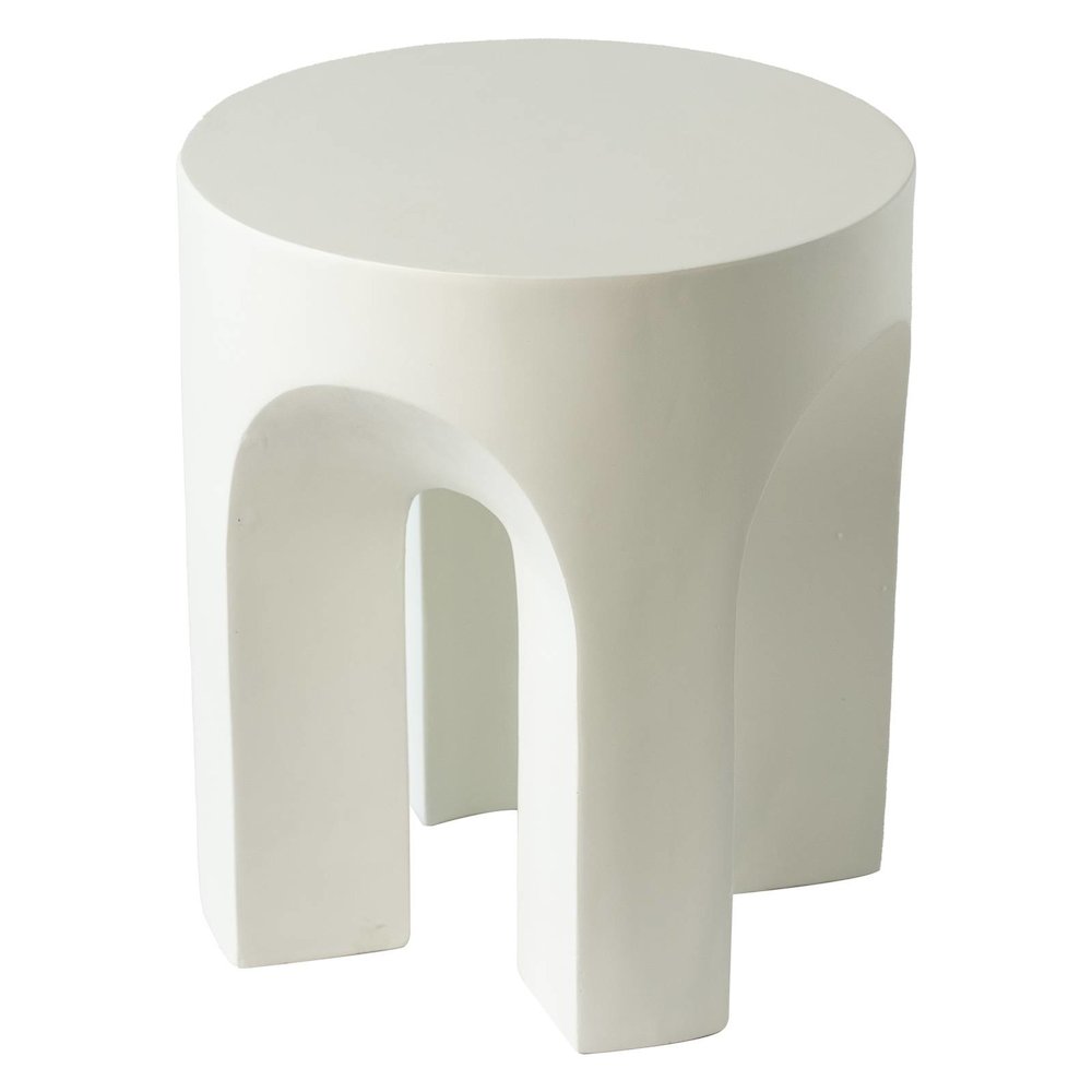 Crus Collection Fiberglass Outdoor Side Table in White. Picture 6