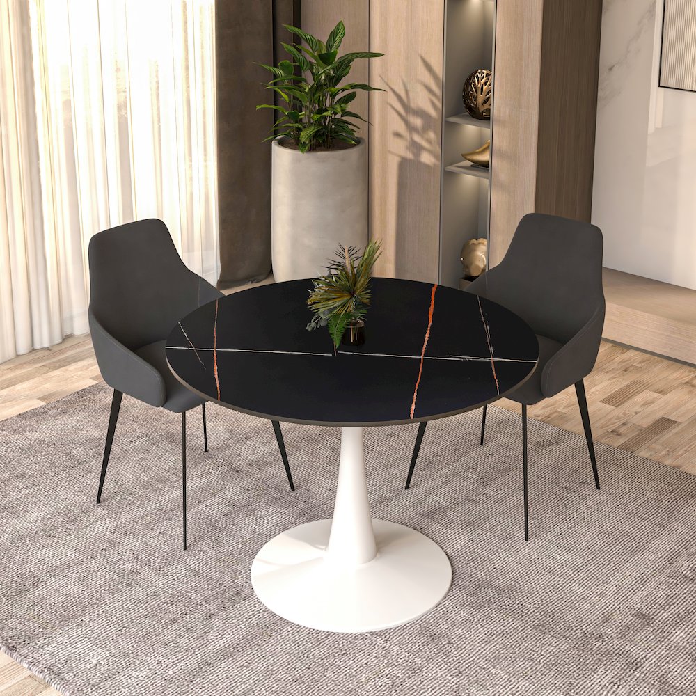 Bristol 40" round dining table White base with Black Sintered stone Top. Picture 7