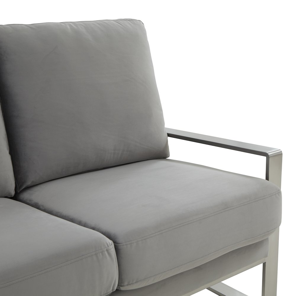 Jefferson Contemporary Modern Design Velvet Sofa With Silver Frame. Picture 6