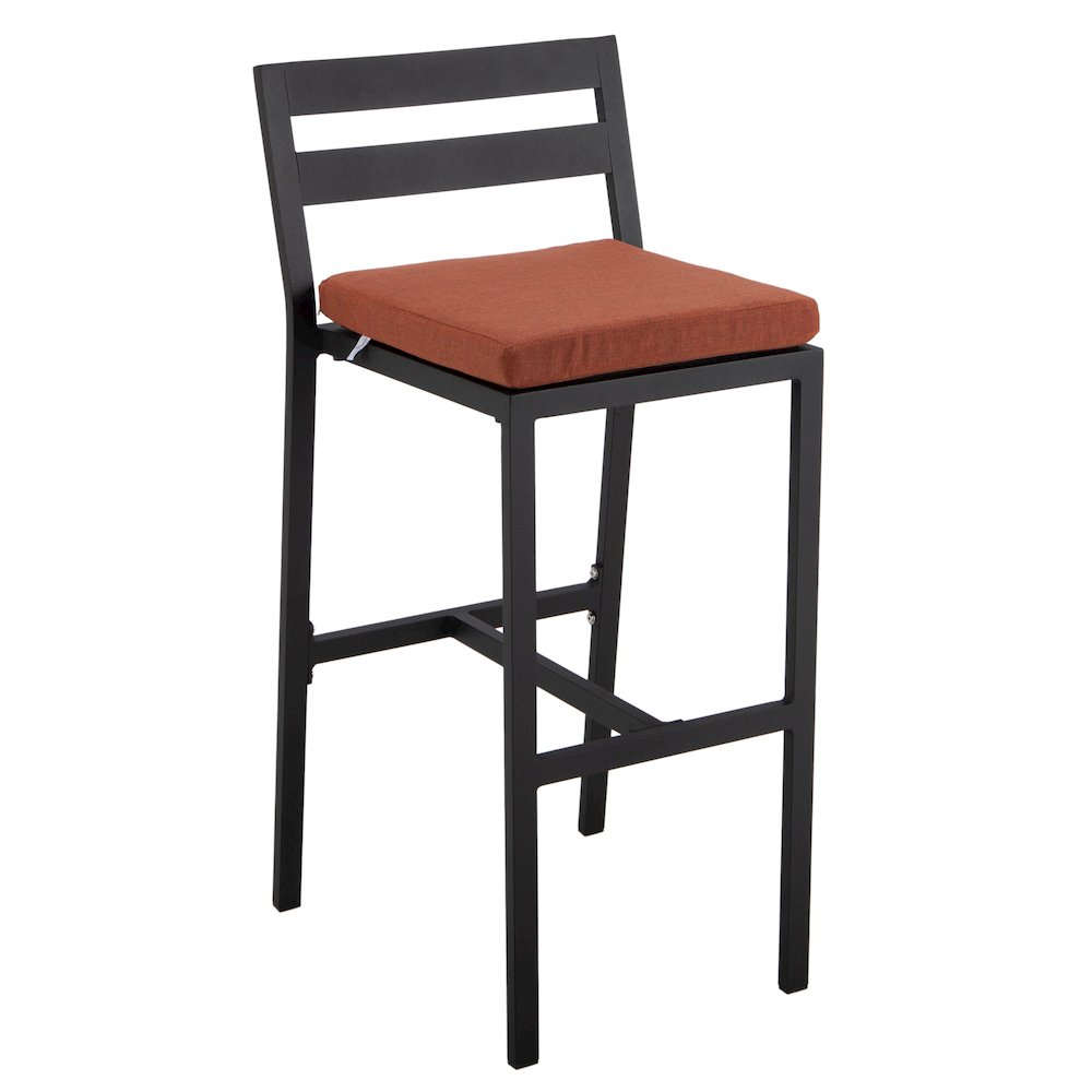 Chelsea Collection Modern Aluminum Outdoor Chair in black with Orange Cushions. Picture 3