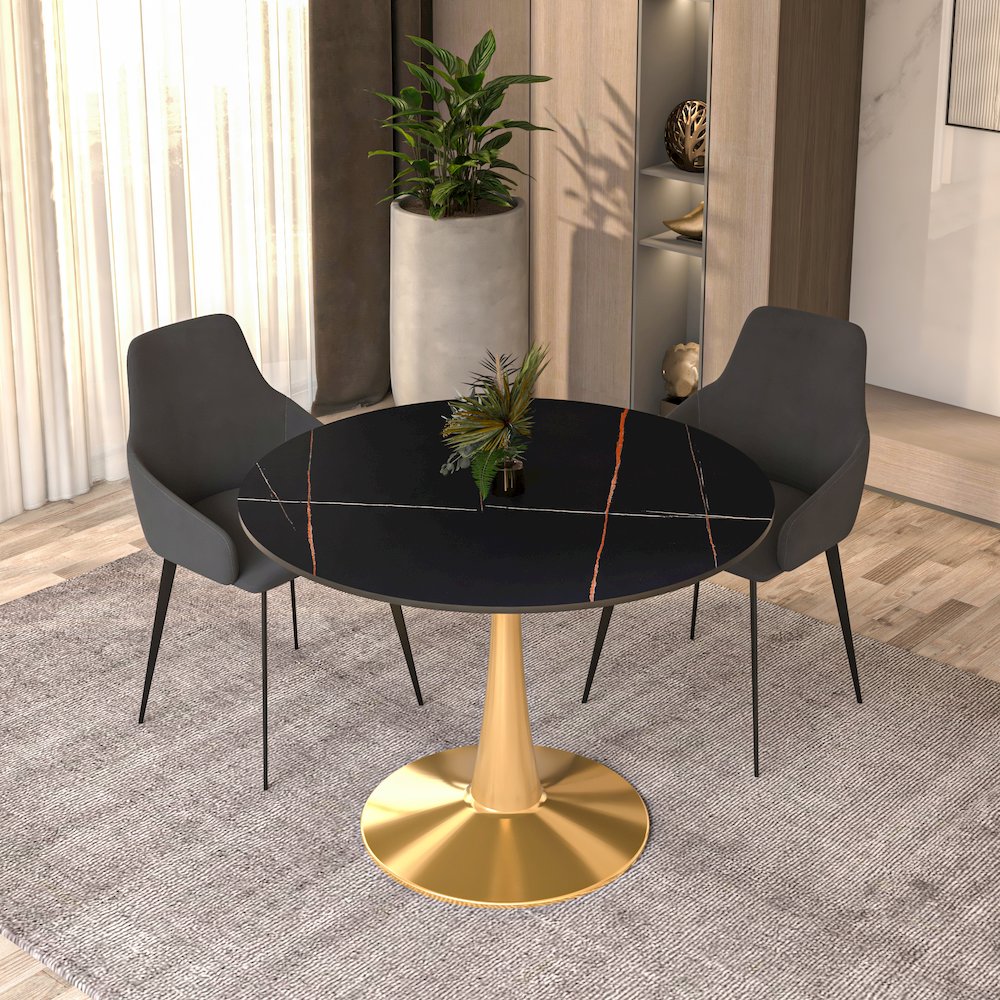 Bristol 40" round dining table Gold base with Black Sintered stone Top. Picture 17