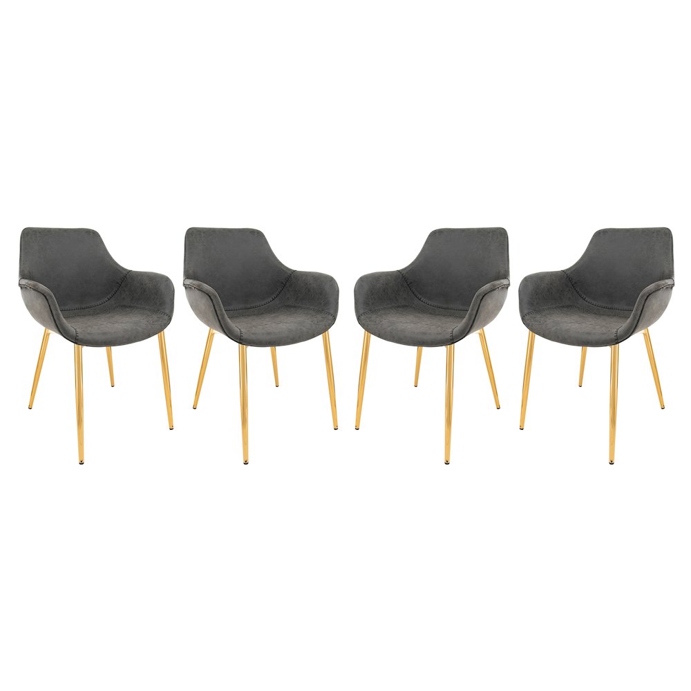 Markley Modern Leather Dining Arm Chair With Gold Metal Legs Set of 4. Picture 1