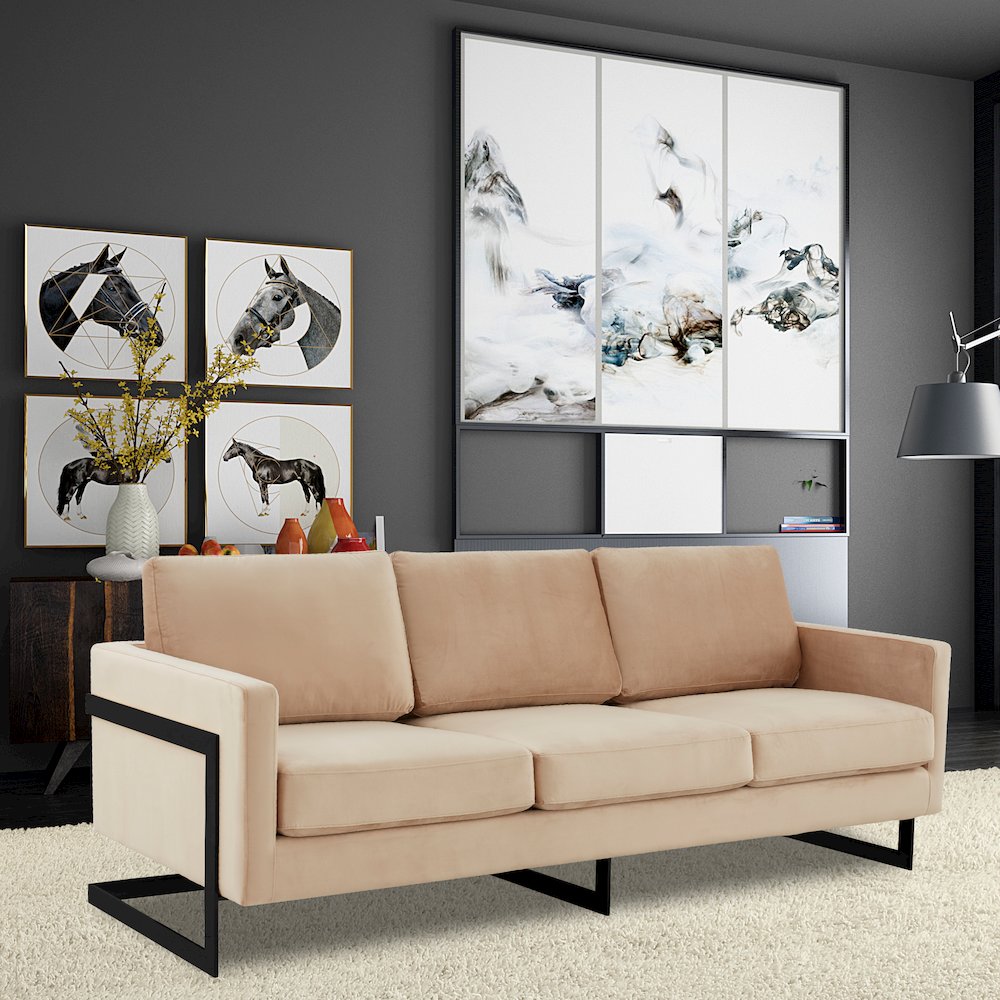 Lincoln Beige Velvet Sofa With Black Frame. Picture 9