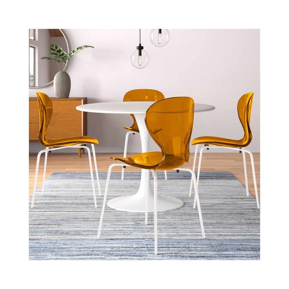 Modern Oyster Transparent Side Chair in White Base Set of 4. Picture 3