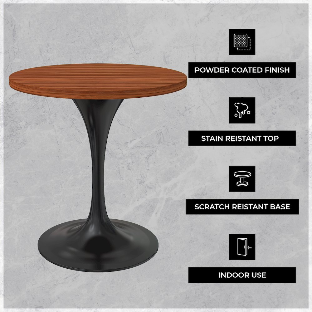 Verve Collection 27 Round Dining Table, Black Base with Cognac Brown MDF Top. Picture 2