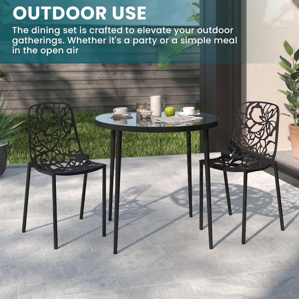 Devon Mid-Century Modern 3-Piece Aluminum Outdoor Patio Dining Set. Picture 4