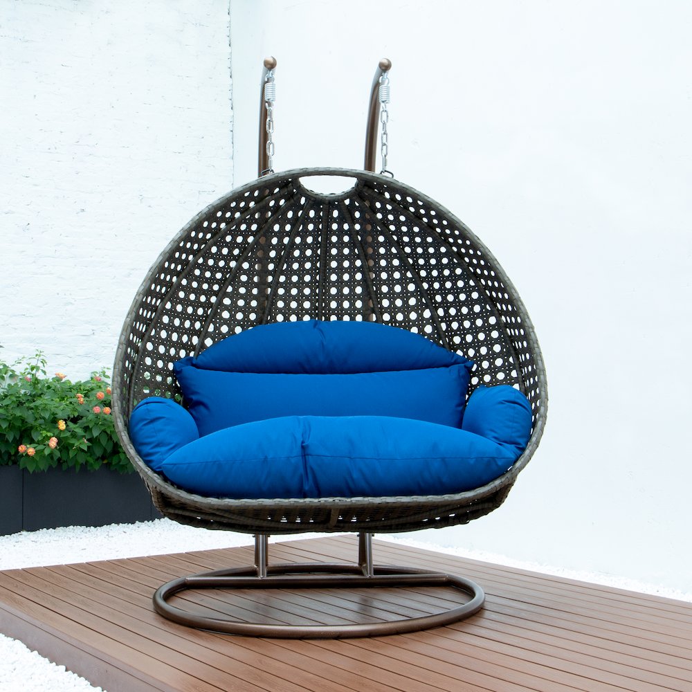 Beige Wicker Hanging 2 person Egg Swing Chair. Picture 6