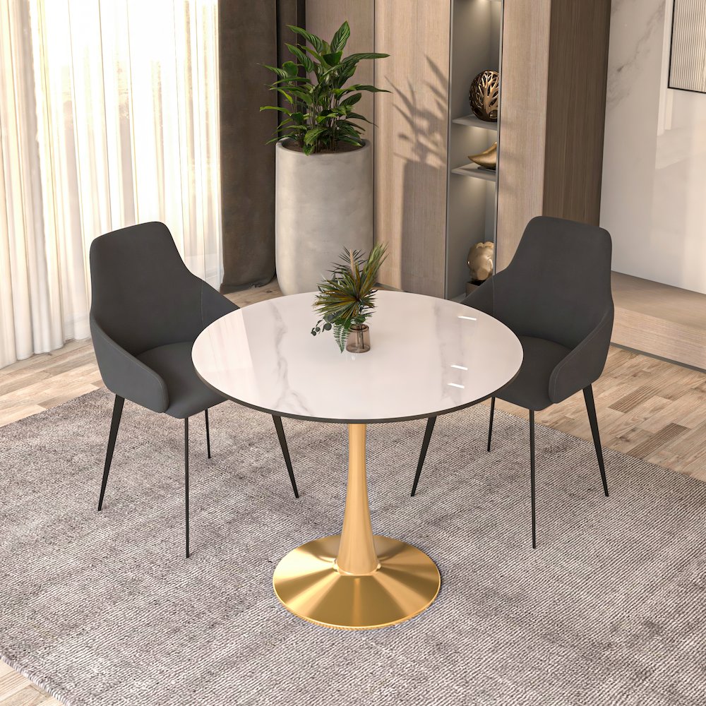 Bristol 31" round dining table Gold base with White Sintered stone Top. Picture 7