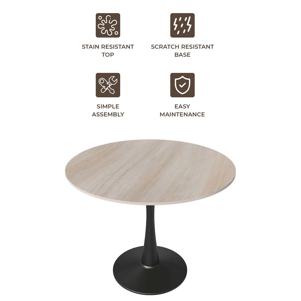 Bristol 31" Round Dining Table Black Base with Sintered Stone Natural Wood Top. Picture 4