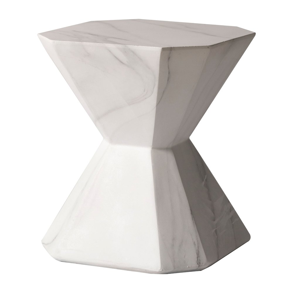 Azure Collection Fiberglass Outdoor Side Table in Marble White. Picture 8