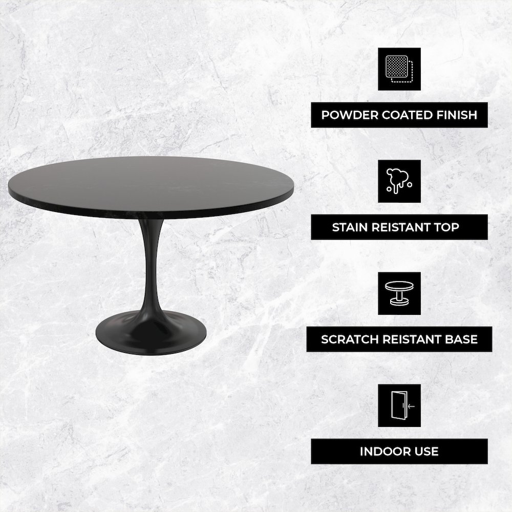 Verve Collection 48 Round Dining Table, Black Base with Black MDF Top. Picture 1
