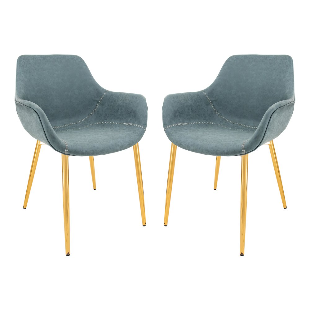 Markley Modern Leather Dining Arm Chair With Gold Metal Legs Set of 2. Picture 1