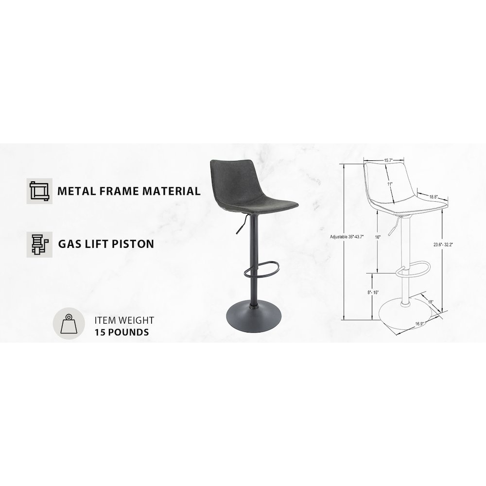 Tilbury Modern Adjustable Bar Stool in Charcoal Black. Picture 5