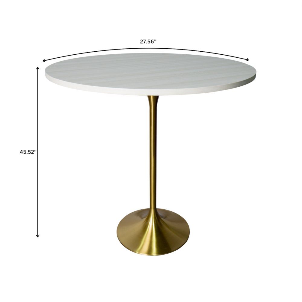 Bar Height Table Brushed Gold Base with 27" Round Light Natural Wood MDF Top. Picture 4