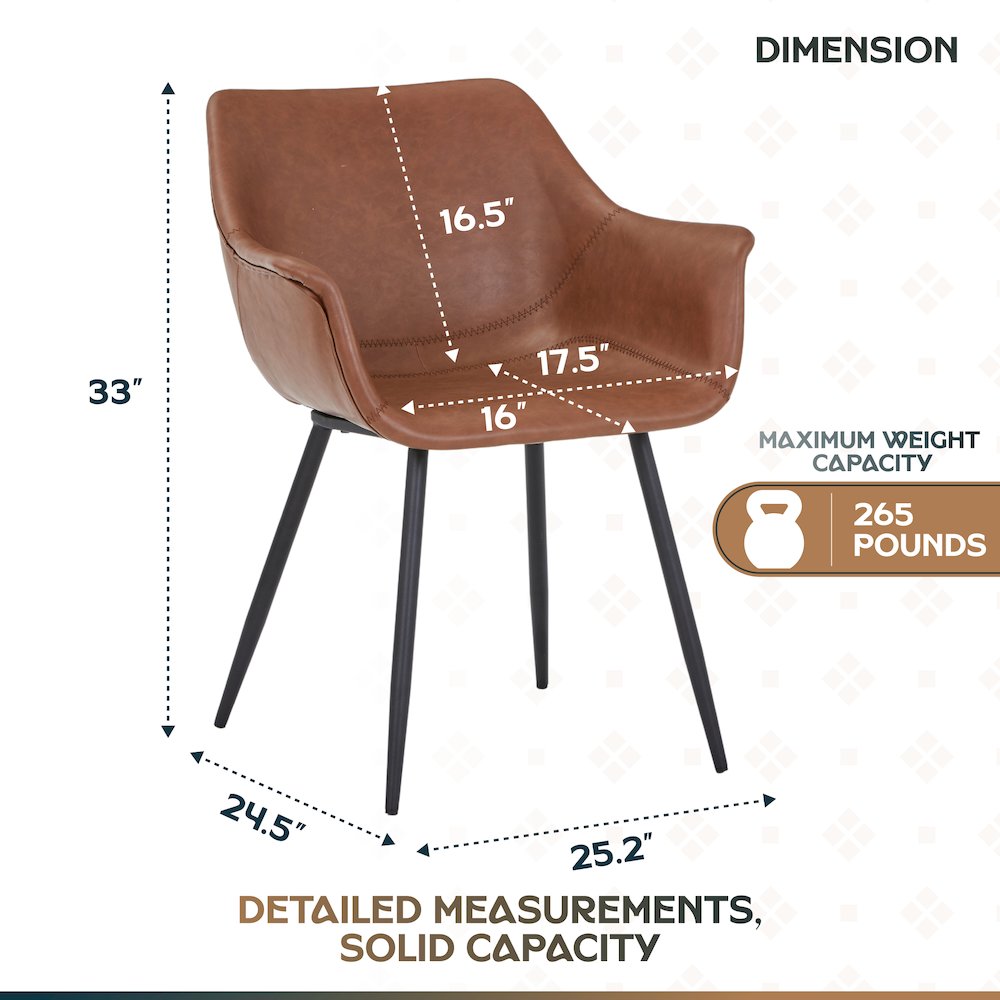 Markley Modern Leather Dining Arm Chair With Metal Legs. Picture 11