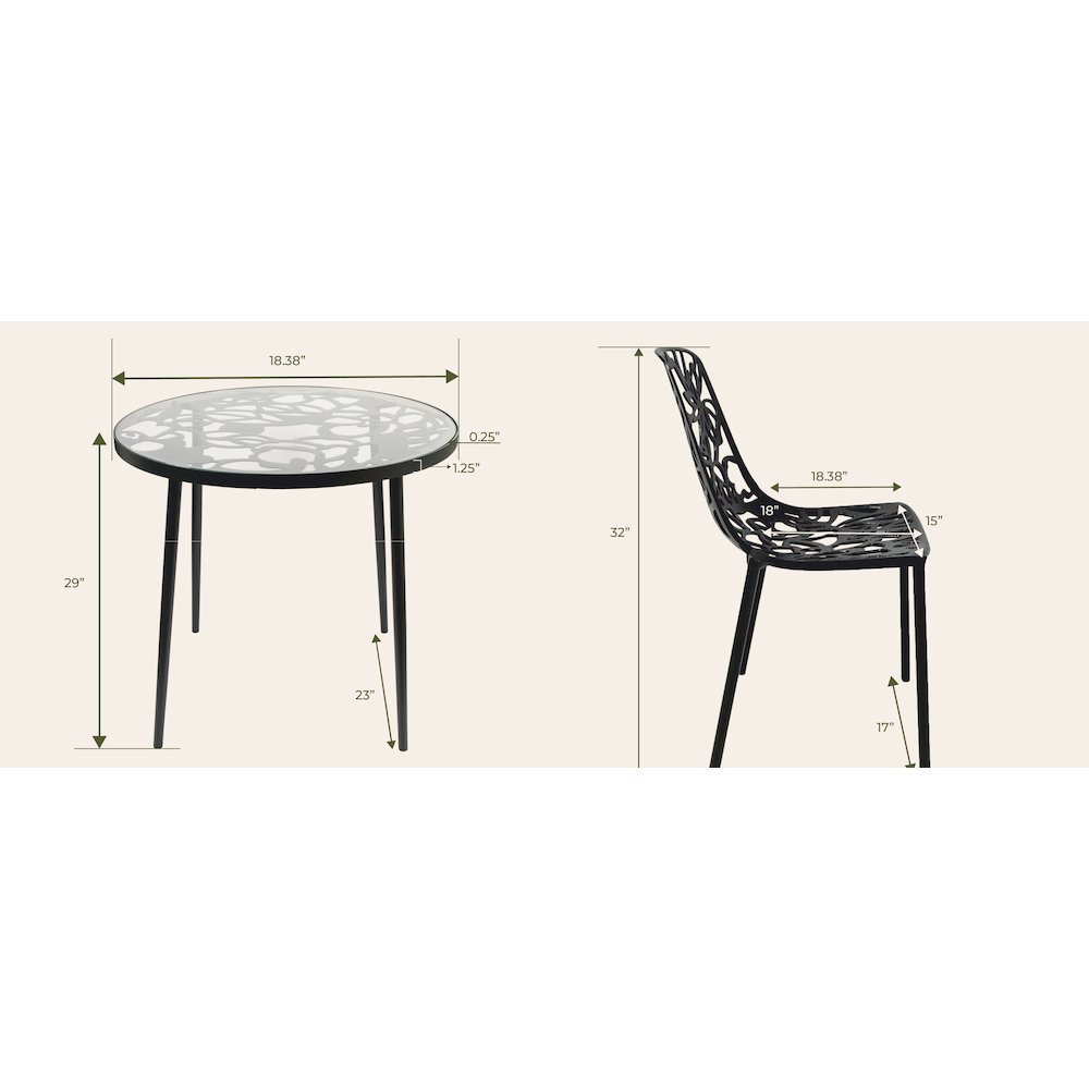 Devon Mid-Century Modern 5-Piece Aluminum Outdoor Patio Dining Set. Picture 17