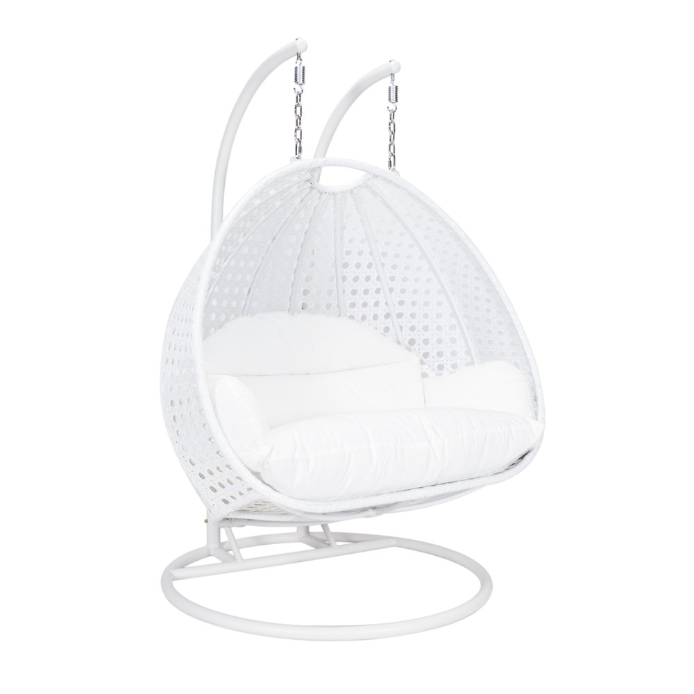 White Wicker Hanging 2 person Egg Swing Chair. Picture 1