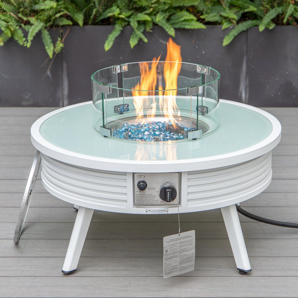 Walbrooke Outdoor Patio Aluminum Round Slats Design Fire Pit Side Table. Picture 14