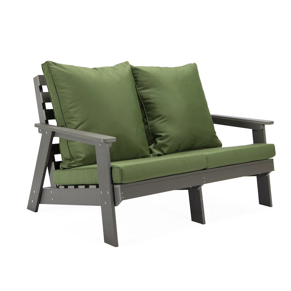 Alpine - Grey Loveseat - Dark Green Cushions. Picture 1
