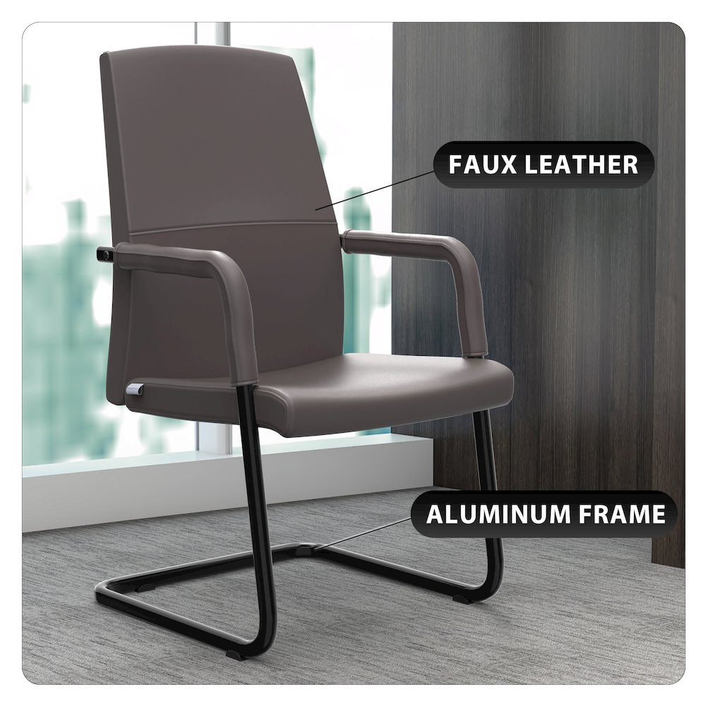 Evander Office Guest Chair in Grey Leather. Picture 2