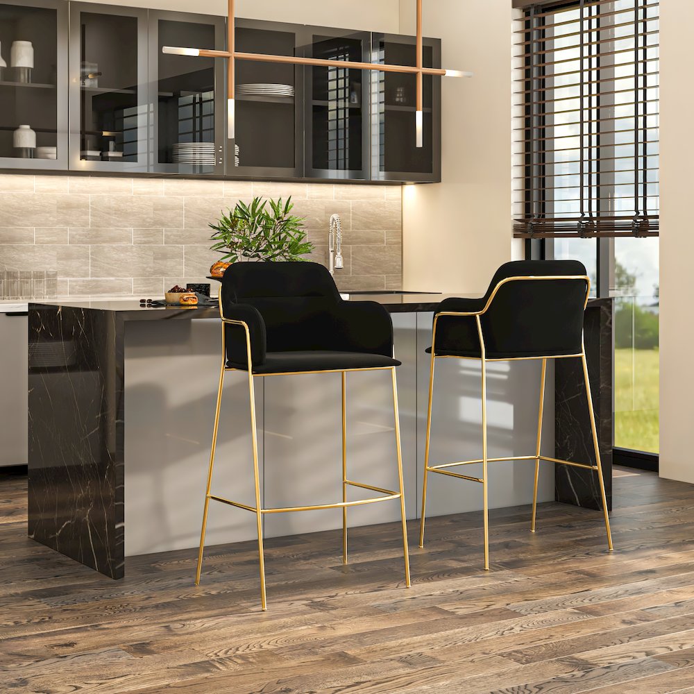 Axis Collection Modern Gold Bar height Chair in Black. Picture 2