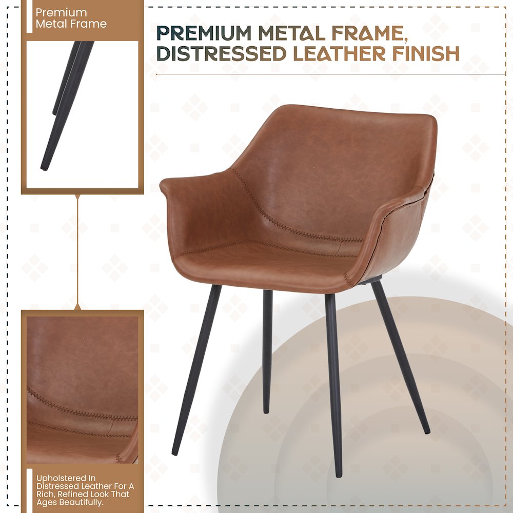 Markley Modern Leather Dining Arm Chair With Metal Legs. Picture 2