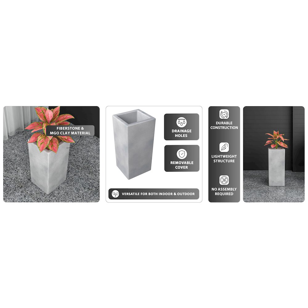 Terra Series Poly Stone Plant...n Aged Concrete 10.2" x 10.2" 23.6" High. Picture 14
