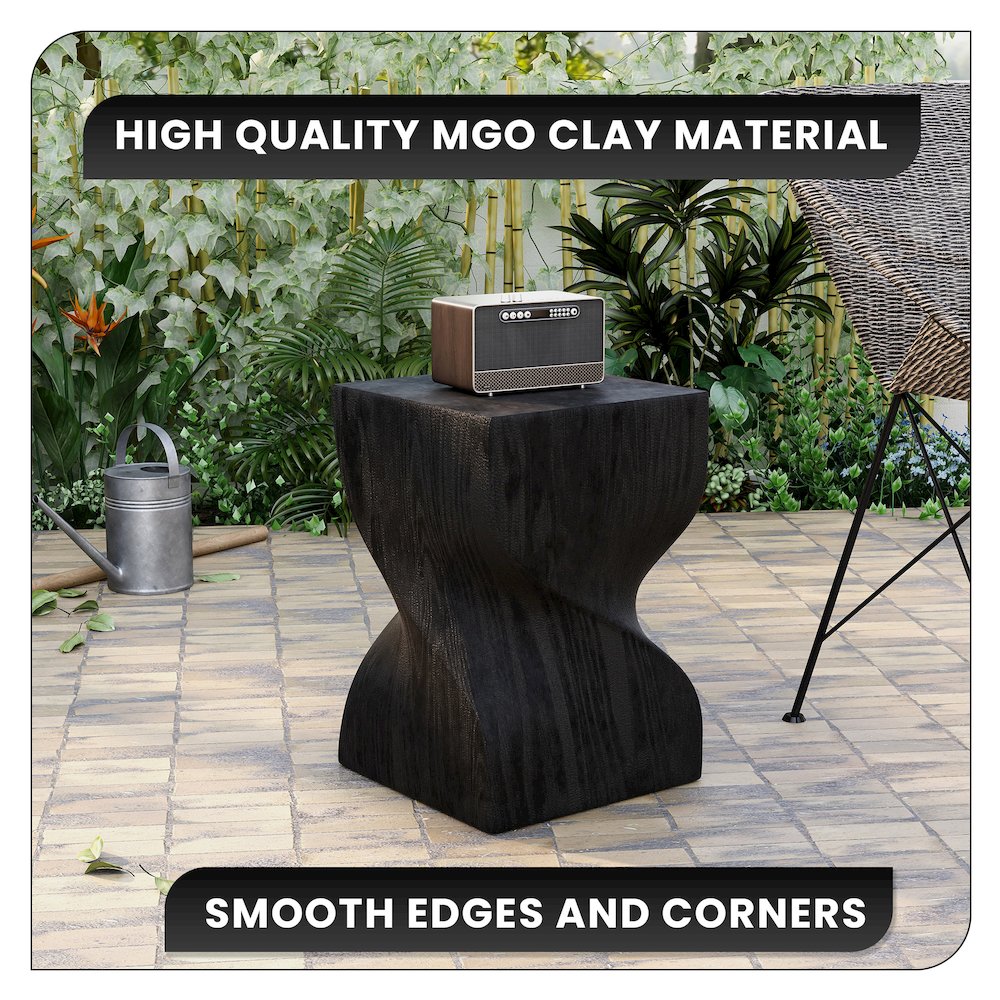Onyx Collection Fiberglass Outdoor Side Table in Black. Picture 10