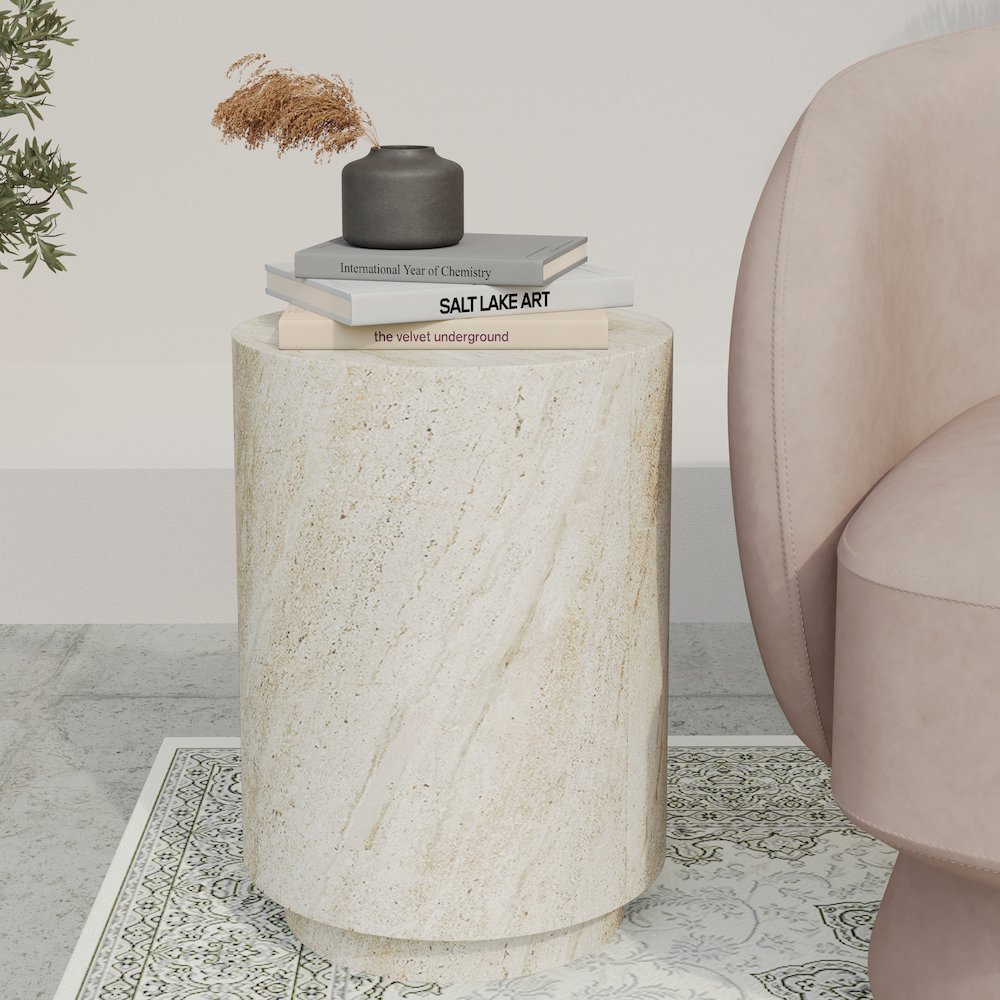 Modern Side End Table Ramble Series In Travertine. Picture 10