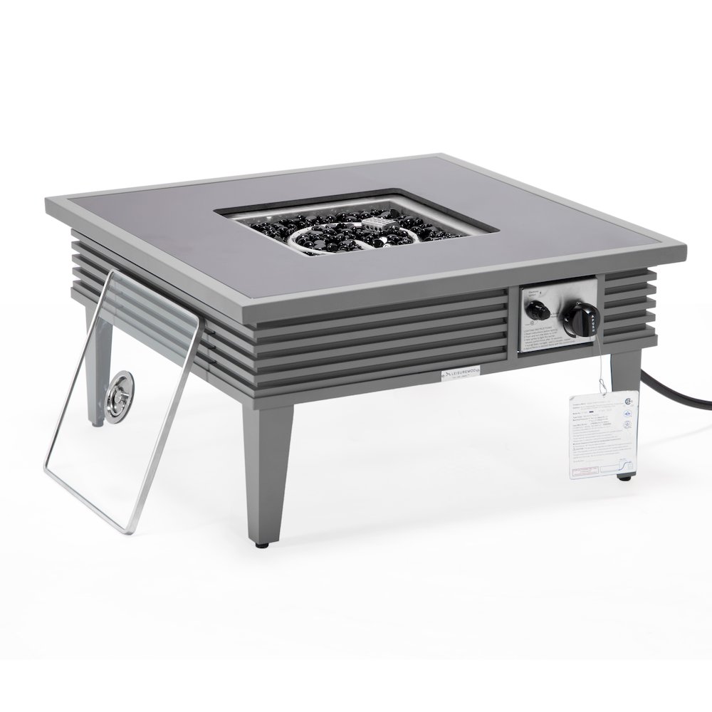 Walbrooke Patio Square Fire Pit and Tank Holder with Slats Design in Grey. Picture 6