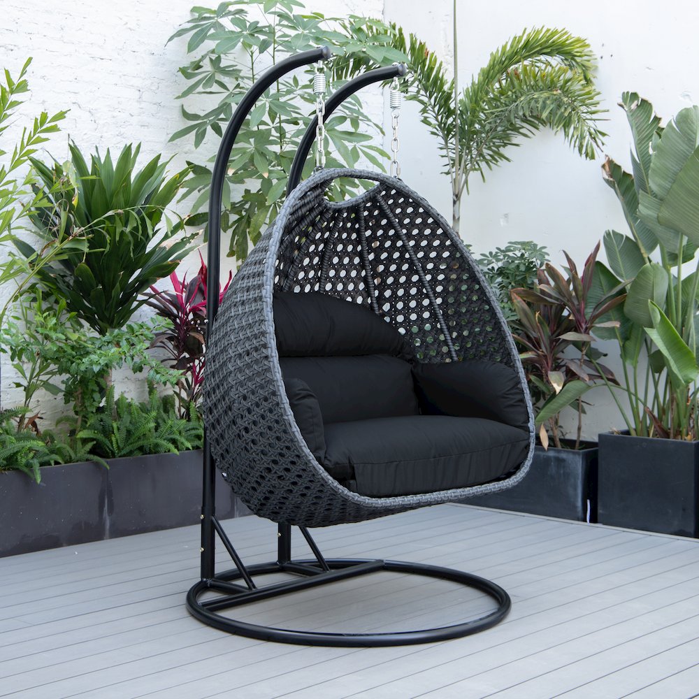 Mendoza Charcoal Wicker Hanging 2 person Egg Swing Chair. Picture 1